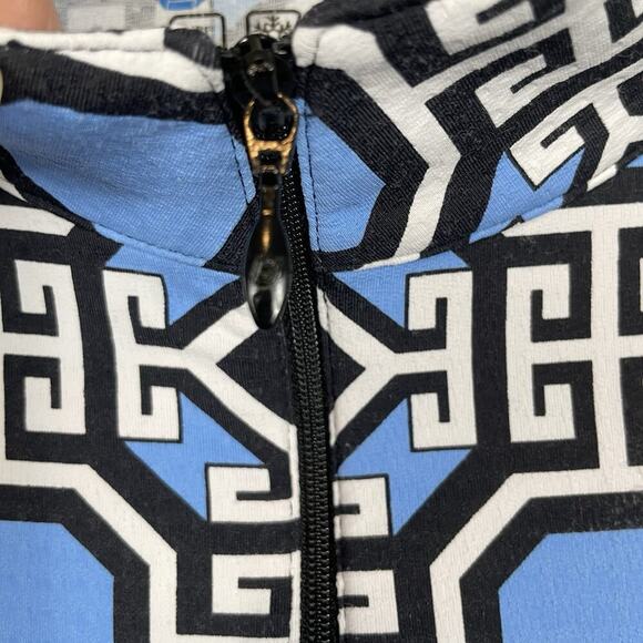 Ibkul Mesh Vented 1/4 Zip Top Size Medium Blue Geometric Equestrian Golf Sports - Picture 5 of 9